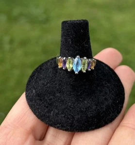 Sterling Silver Ring Marquise Sapphire Peridot Amethyst Citrine Sz 7 CNA 925 - Picture 1 of 5