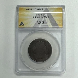 1801 Draped Bust Large Cent ANACS AG3 S-223 1/1000 - Picture 1 of 10