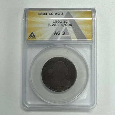 1801 Draped Bust Large Cent ANACS AG3 S-223 1/1000 - Image 1 of 4