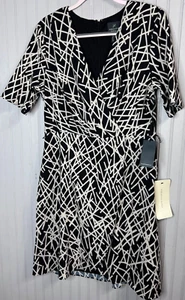 Adrianna Papell Womens DRESS 12 Black Tan  Career Zip Half Sleeve Designer  NEW - Picture 1 of 16