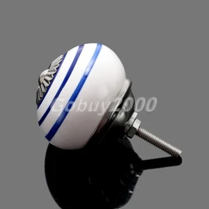 Hot Round Ceramic Navy Stripe Door Pull Handles Cabinet Wardrobe Cupboard Knobs - Picture 1 of 12