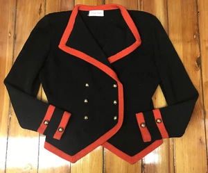 Maglione donna Corinne O'Hare taglia 10 nero rosso orlo bottoni oro - Foto 1 di 12