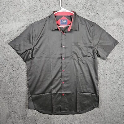 Flex Luxury Collection Mens XL Tall Button Front Shirt Black Short Sleeve - Image 1 of 4