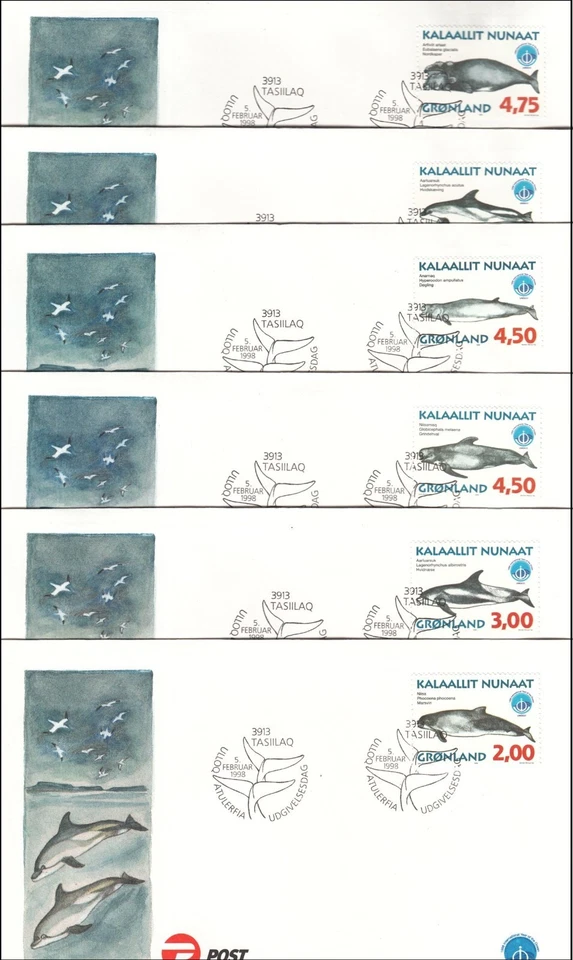 Whales Greenland Endangered Animals Greenland Denmark Mint 6 FDC 1998 - Image 1 of 1