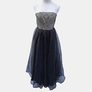 Vtg Y2K 90's Prom Dress/Gown DE LARU Shelia Yen Sz 3/4 Black Embroidered Tulle - Picture 1 of 13