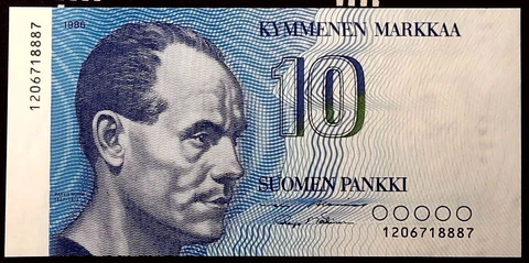 FINLAND 1986 10 MARKKAA UNC CURRENCY  BANKNOTE  INV#B10108 Cover