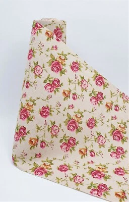 Deko-Stoff Leinen-Optik Rosentraum 29cm/1m CREApop Tischband Vintage Rosen Blüte - Bild 1 von 3