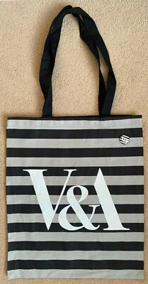 OFFICIAL V&A EXCLUSIVE TOTE BAG w/ BADGE * GREY & BLACK STRIPE DESIGN * OOP! - Image 1 of 4