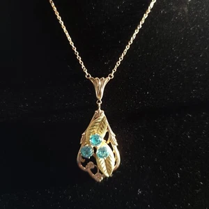 ESEMCO 10k Tri Color Yellow Gold Necklace Triple Stone Blue Topaz 1930's Estate - Picture 1 of 9