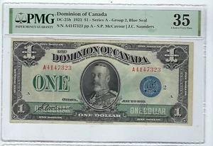 1923 Dominion of Canada $1 Dollar Bank Note DC-25h PMG 35 - Picture 1 of 2