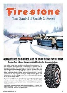 ANUNCIO IMPRESO DE NEUMÁTICOS DE NIEVE FIRESTONE TOWN & COUNTRY 1962 DE COLECCIÓN - Imagen 1 de 1