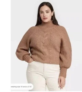 Women's Plus Size Turtleneck Pullover Sweater - Ava & Viv  Beige - Size 1X - NWT - Picture 1 of 3