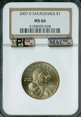 2007 D SACAGAWEA DOLLAR NGC MS66 MAC PL  PQ BUSINESS STRIKE .  - Image 1 of 4