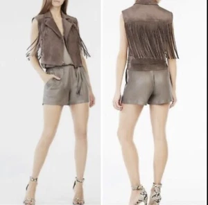 NEW BCBG MAXAZRIA SPANISH MOSS MIKE FAUX-SUEDE FRINGE VEST  SZ XS $350 - Picture 1 of 10