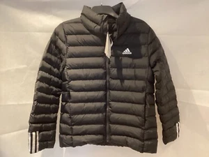 ADIDAS ITAVIC 3 STRIPE QUILTED JACKET BNWT SIZE 8-10UK SMALL BLACK T17 - Picture 1 of 4