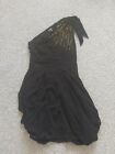 Womans Tfnc Black Gold Sequinn One Shoulder Short Ruch Side Dress Size S