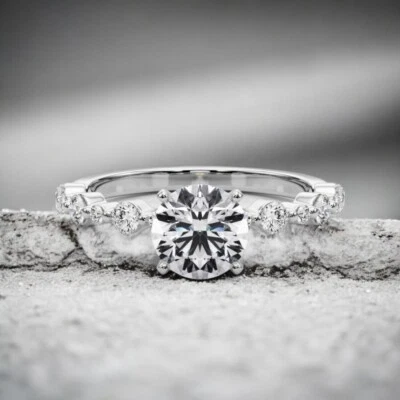 18k White Gold Ring 1.20 Ct Round Cut Lab Created IGI Diamond E F VS - Image 1 of 4