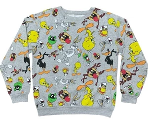 Looney Tunes Sweatshirt Youth Large Gray Colorful All Over Print Long Sleeve - Picture 1 of 8