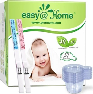 Easy@Home 40 Ovulation & 10 Pregnancy Test Strips + 50 Urine Cups Combo Kit - Picture 1 of 9