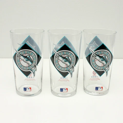 Lot of 3 Florida Marlins 1994 All-Star Game Texaco Glass Tumbler 6" Cover