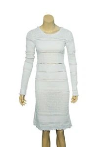 IRO Smocked Dress XS 2 Women Casual Lace Long Sleeve Ruffle White Short NW 22713 - Picture 1 of 6