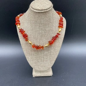 Genuine Amber Chip Necklace 18" Golden Beads Polished Cognac Baltic Style - Picture 1 of 4