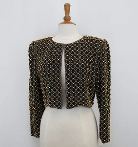 Giacca bolero vintage Jasdee lavoro a mano perline su seta stile 2069 - Foto 1 di 2