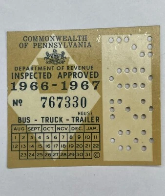 1966 1967 Pennsylvania Inspection Sticker Pa VTG UNISSUED Bus Trailer Ford Dodge - Image 1 of 3