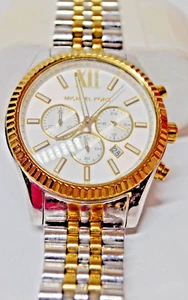 MICHAEL KORS MANS WATCH MK8344 TWO TONE, EXTRA LINKS ,CRYSTAL NO SCRATCHES - Picture 1 of 12