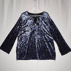 Venezia Vtg Velvet Top Women 18/20 Paisley Tie Neck Long Sleeve Stretch Y2K - Picture 1 of 10