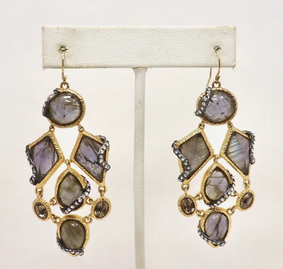 ALEXIS BITTAR CRYSTAL STUDDED GOLD PLATED LACE CHANDELIER DROP HOOK EARRINGS - Image 1 of 4