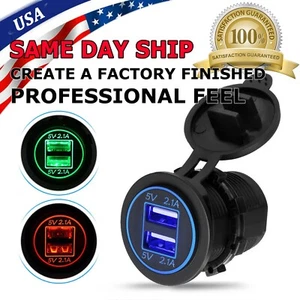 12V Car Cigarette Lighter Socket Dual 2.1A USB Port Charger Power Outlet LED USA - Picture 1 of 15