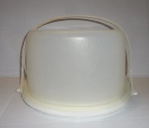Vintage Tupperware White Sheer Clear Cake Carrier 683-1 684-1 With Handle (Burn) - Picture 1 of 9