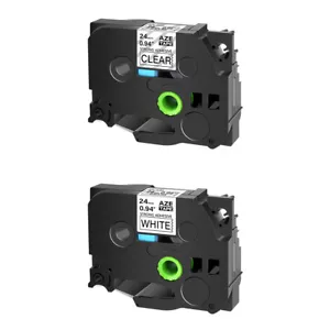 2×Compatible avec Brother TZ-S151 S251 Étiquettes Adhésif Clair/Blanc 24mm×8m - Photo 1/6