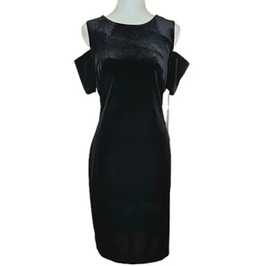 Abito tubino Calvin Klein spalle fredde nero velluto donna 10 minimalista glam - Foto 1 di 7