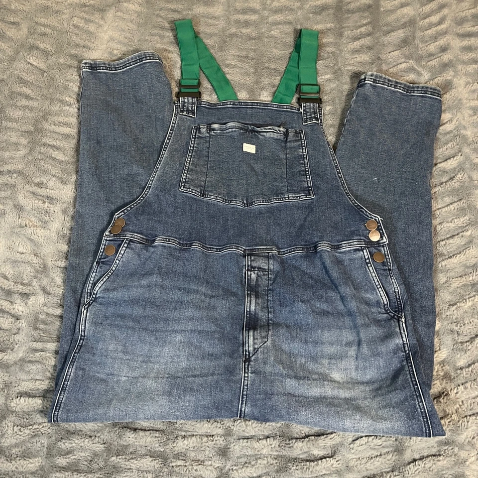 Ripton & Co Life is Jort 牛仔裤连身裤围兜裤 XL 绿色肩带 — 第 1/4 张图片