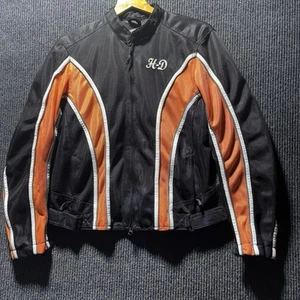 Harley-Davidson Women's Jacket Mesh Riding Jacket Black White Orange Size Large - Picture 1 of 11