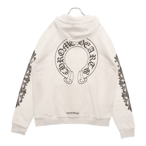 Felpa con cappuccio pullover croce floreale ferro di cavallo posteriore CHROME HEARTS WTSHRT PLVR bianca usata
