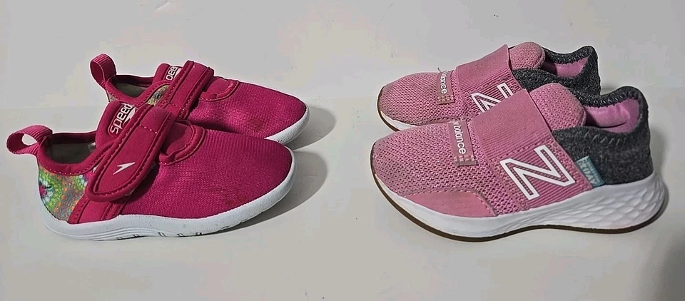 2双学步女孩 Speedo + New Balance 运动鞋粉色 6C 码  — 第 1/4 张图片