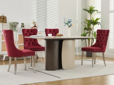 Juego de 6 sillas de comedor Velevet sillas de cocina con patas de acero inoxidable rojo vino Foto 1 de 4