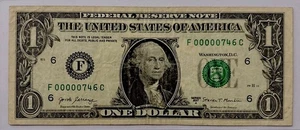 Billete De 1 Dólar Año 2017 A Serie- F 00000746 C. Para Colección. - Picture 1 of 2