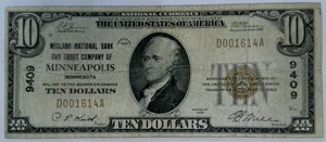 1929 $10 Midland National Bank & Trust Co Of Minneapolis MN D001614A LOW SERIAL - Picture 1 of 6
