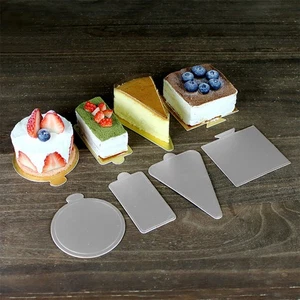 100 Einweg Silber Dreieck Runde Quadrat Kuchen Bretter mit Griff für Gebäck - Bild 1 von 9