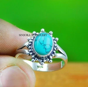 Turquesa piedras preciosas 925 plata esterlina hecho a mano anillo de... - Imagen 1 de 4