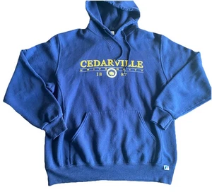 Cedarville University Long Sleeve Hooded Sweatshirt Large Blue Yellow - Picture 1 of 6