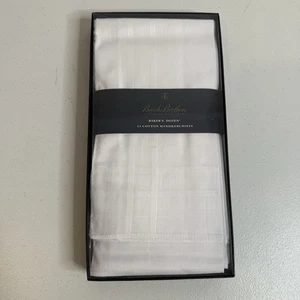 New Brooks Brothers Bakers Dozen (12 Count) 100% Cotton White Handkerchiefs - Picture 1 of 3