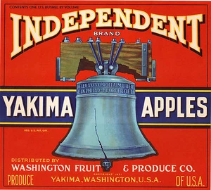 *Original* INDEPENDIENTE Rojo PATRIÓTICO Liberty Bell YAKIMA Etiqueta Apple NO ES UNA COPIA - Imagen 1 de 1