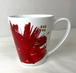 2014 Starbucks Ceramic White/Red Floral Splash Mug 4" Abstract Coffee 11 fl oz - Picture 1 of 8