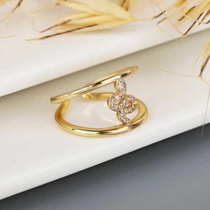 Gold Plated Snake, Serpent Adjustable Ring, Trendy Micro Pave CZ Cubic Zirconia - Picture 1 of 6