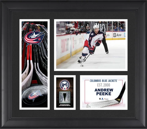 Andrew Peeke Columbus Blue Jackets FRMD 15x17 Collage with a Piece of GU Puck Cover